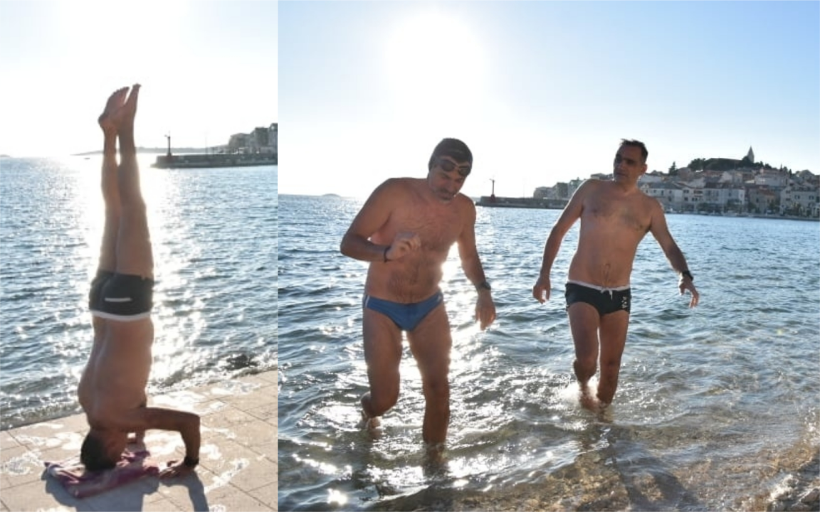 Dvojica kupača u Primoštenu iskoristili sunčanu nedjelju za banjadu pa stoj na glavi 