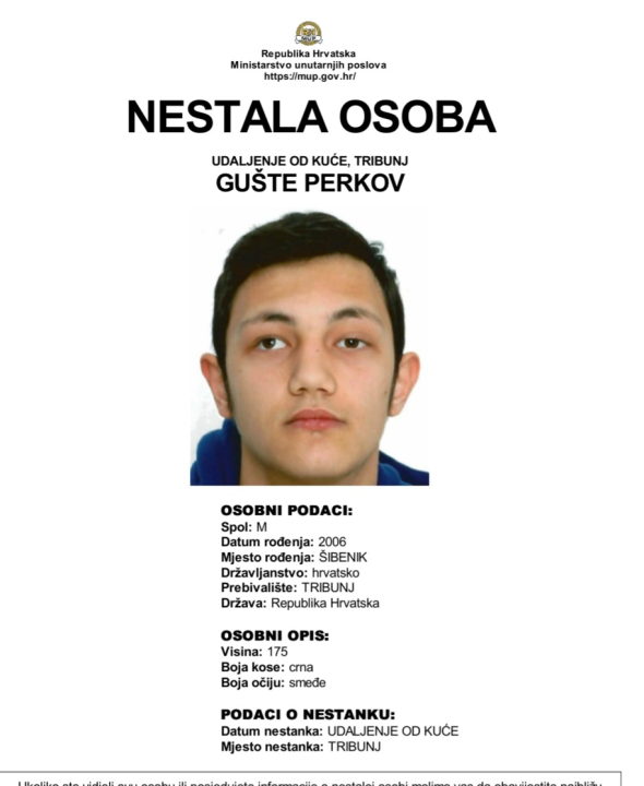 Nestao Gušte Perkov iz Tribunja, ako ga vidite kontaktirajte policiju