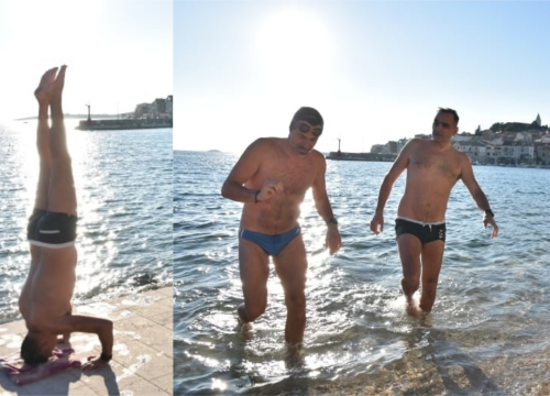 Dvojica kupača u Primoštenu iskoristili sunčanu nedjelju za banjadu pa stoj na glavi