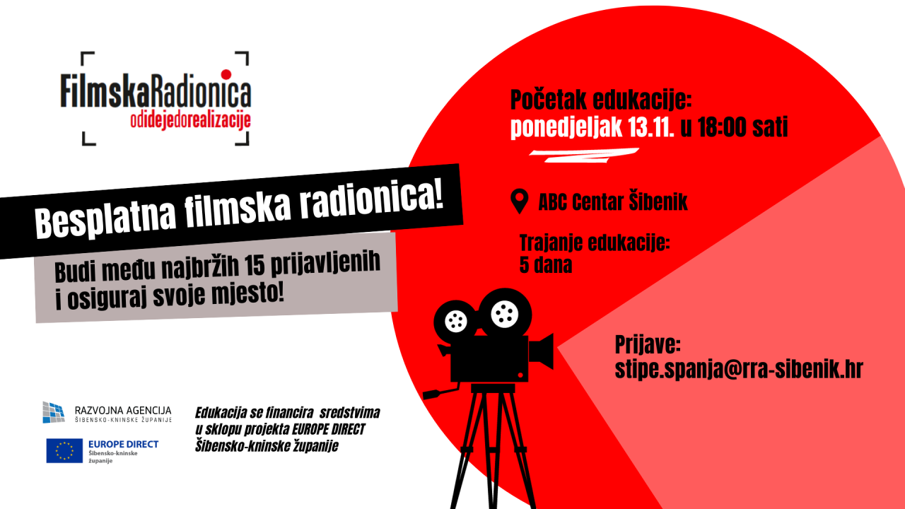 Ne propustite petodnevnu besplatnu filmsku radionicu u organizaciji Razvojne agencije Šibensko-kninske županije!