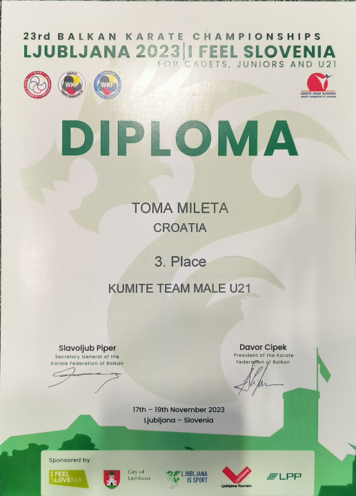 Veliki uspjeh za Karate klub Šibenik: Toma Mileta brončani na Prvenstvu Balkana!