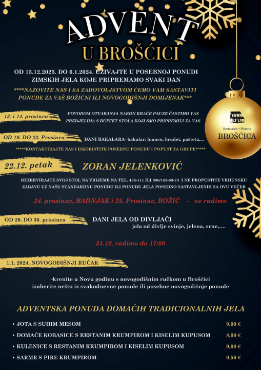 Provedite advent u konobi Brošćica uz najbolju spizu!