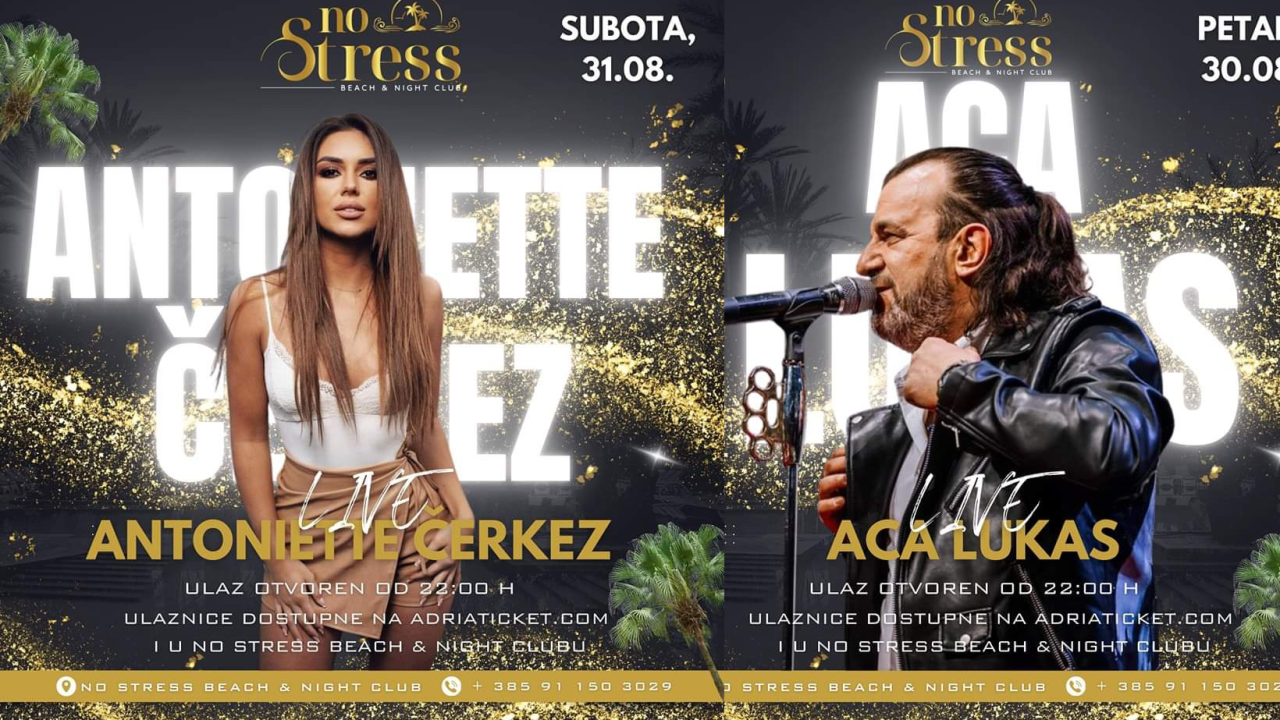 Ovaj vikend u omiljenom NoStressu zabavljat će vas Aca Lukas i Antonija Čerkez
