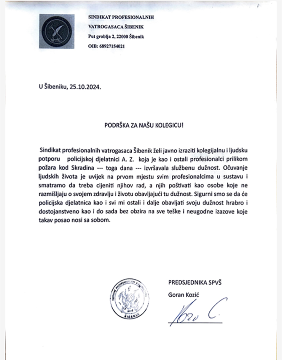 Ne žele šutjeti: Šibenski vatrogasci podržali kolegicu policajku iz afere Nakaze