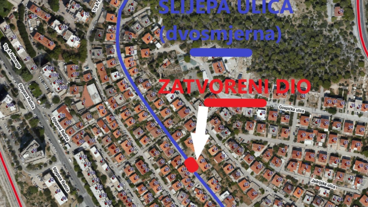 Dio Karlovačke ulice u Šibeniku sutra ujutro bit će zatvoren za promet