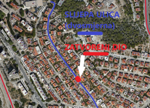 Dio Karlovačke ulice u Šibeniku sutra ujutro bit će zatvoren za promet