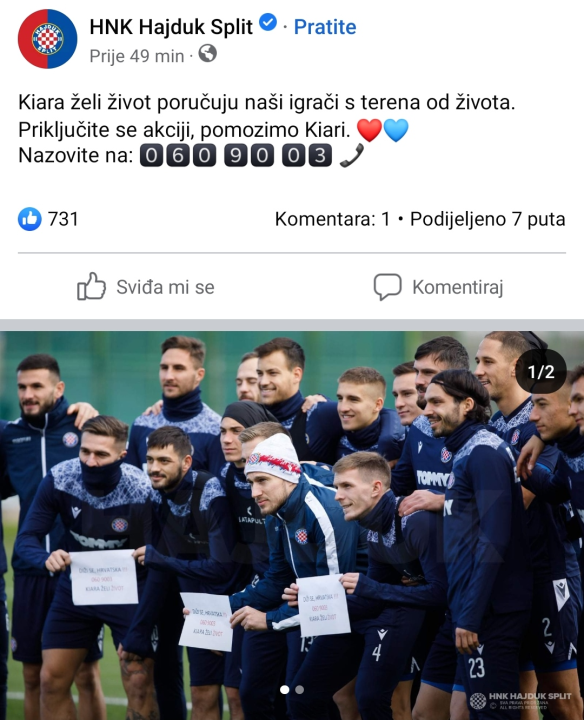 Uključimo se u Kiarinu borbu: Akciju podržali i Gorica, Hajduk, Osijek, Lokomotiva, A. Bulat, A. Živković, Husmani, … 