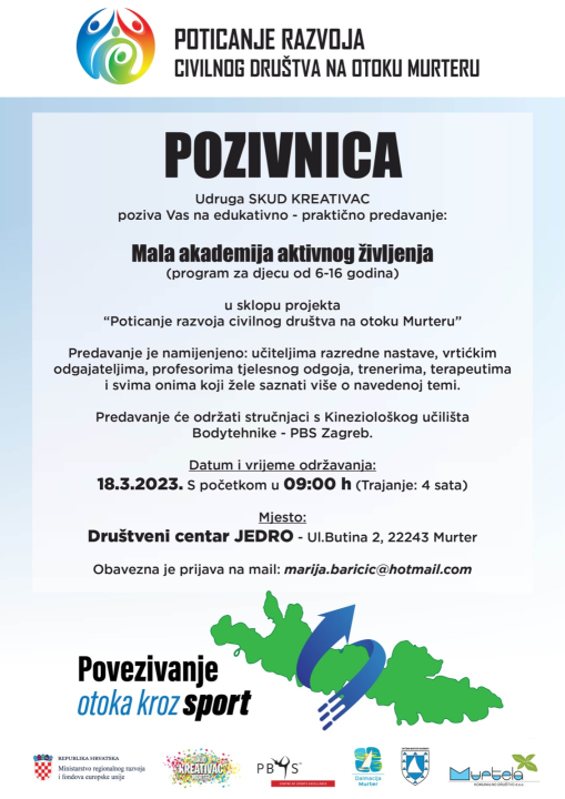Povezivanje otoka kroz sport: U Murteru predavanje 'Mala škola aktivnog življenja' 