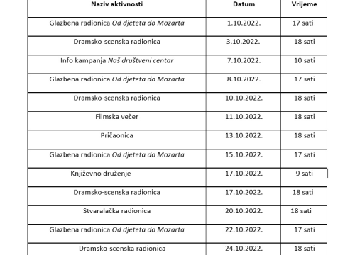 Fotografija 10 - Provjerite raspored Društvenog centra Grada Skradina za listopad!