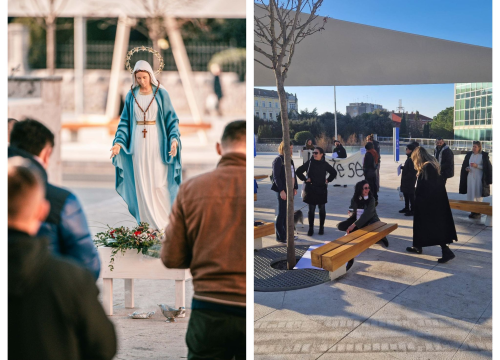 Prosvjednici za prava žena okupili se na Poljani: Nasuprot njih dvadesetak muškaraca molilo krunicu