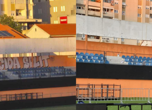 Divljaštvo navijača Hajduka na Šubićevcu: Oštećen display, ispisan grafit Torcide, Funcuti ga odmah uklonili